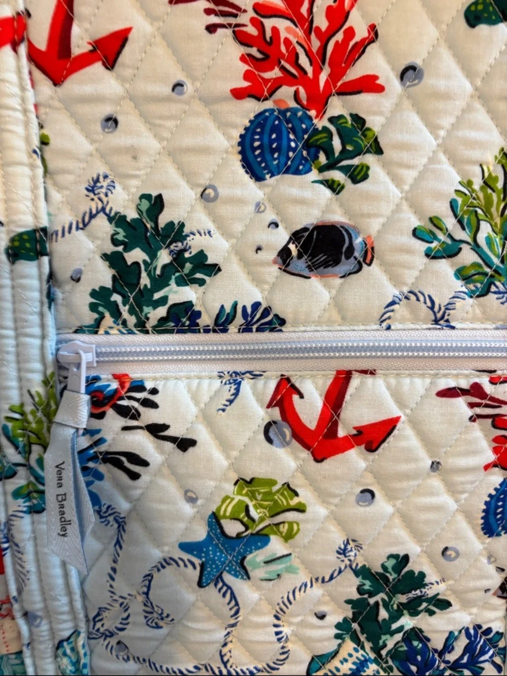 Vera Bradley “anchors away” White Quilted Tote with Nautical Sea Life Print - Picture 5 of 9
